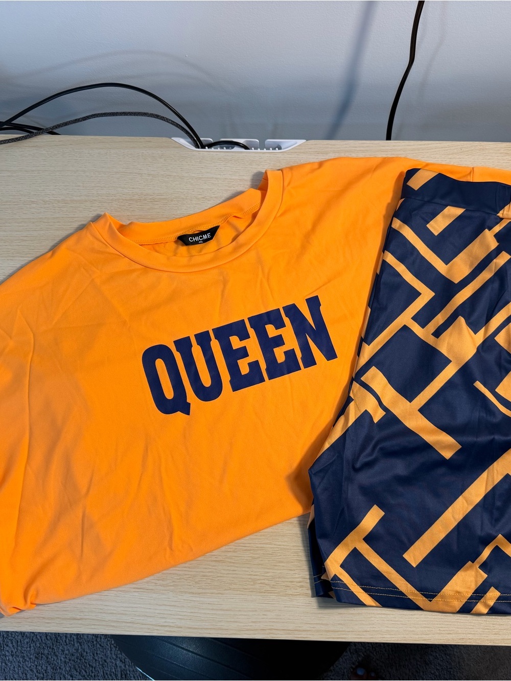 chic Orange Tee with Navy 'QUEEN' Graphic